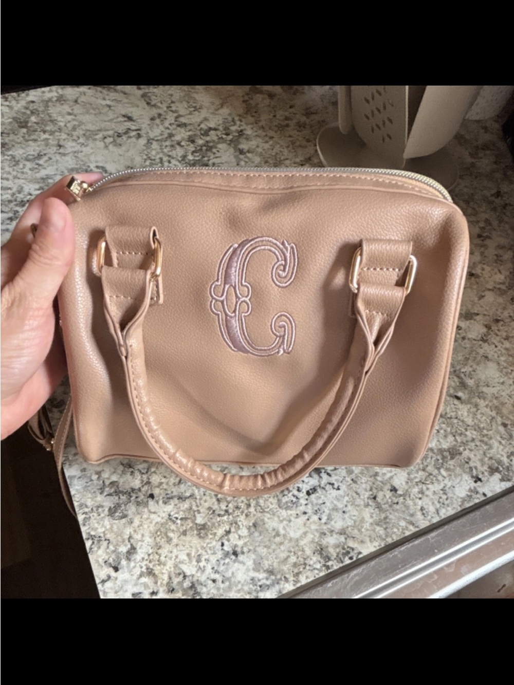 Marley Lilly Monogram C Nude Satchel Handbag with wallet